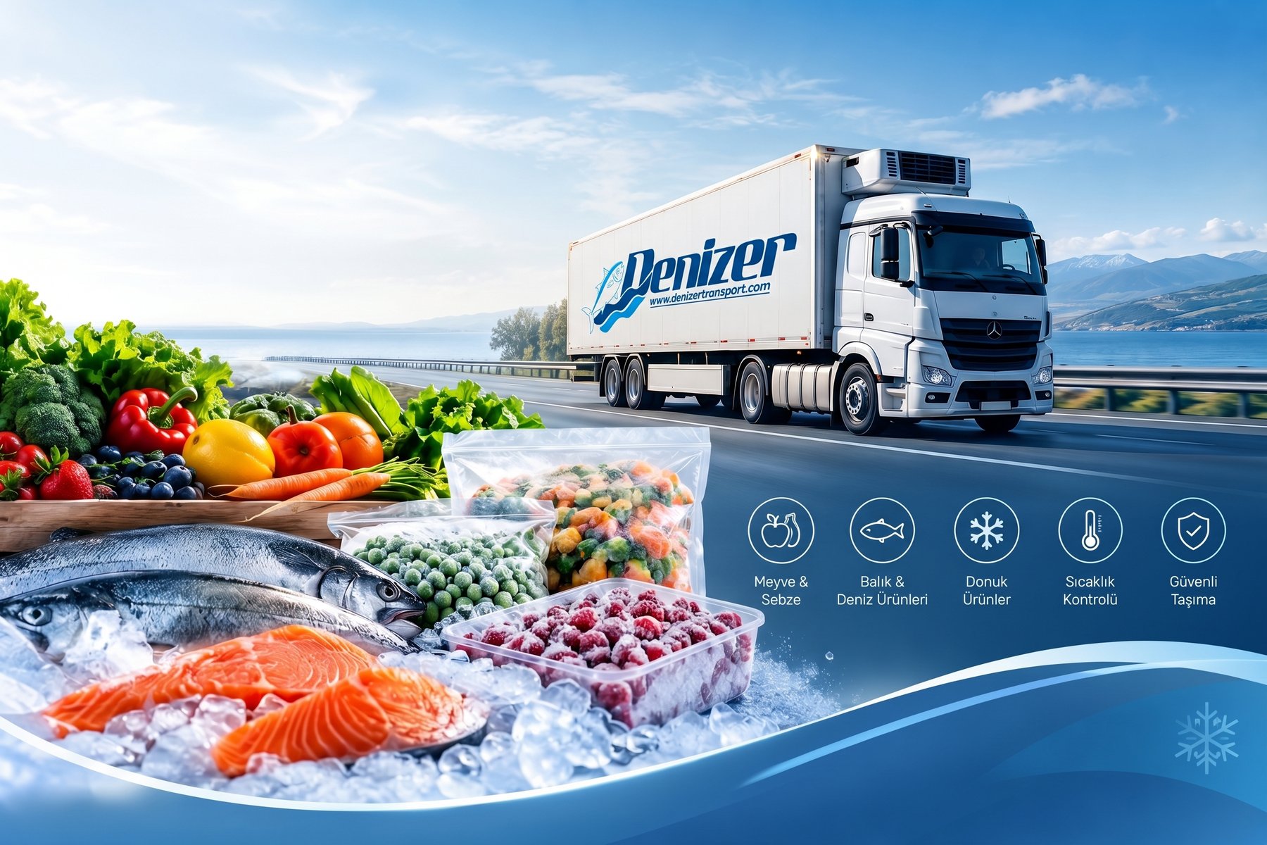 Denizer Transport refrigerated truck with fresh and frozen food