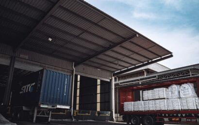 Curtainsider trailer being loaded at a warehouse