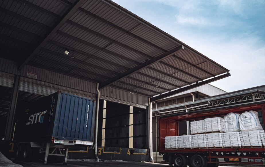 Curtainsider trailer being loaded at a warehouse
